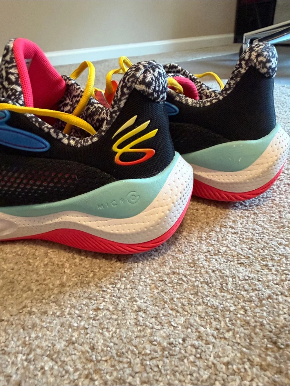 Under Armour Curry Multicolor Black Sneakers with Yellow Laces and Pink Accents